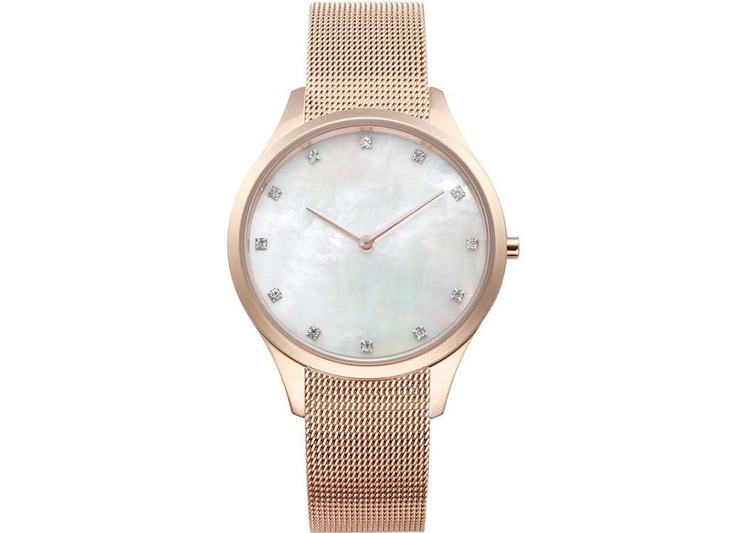 Good quality rose gold case elegant shell dial women watch with mesh band