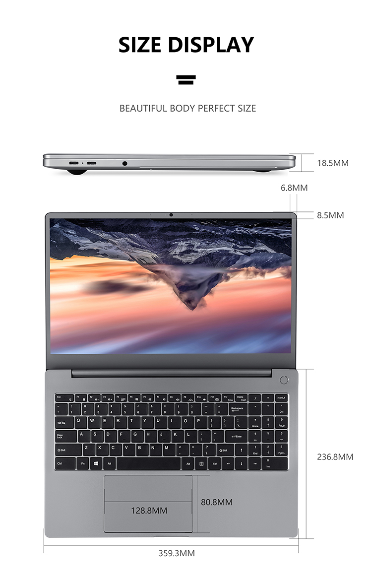 Custom Gray Ssd 7500mah 4/8gb 15.6 Inch Laptop with Display Ratio 16 9