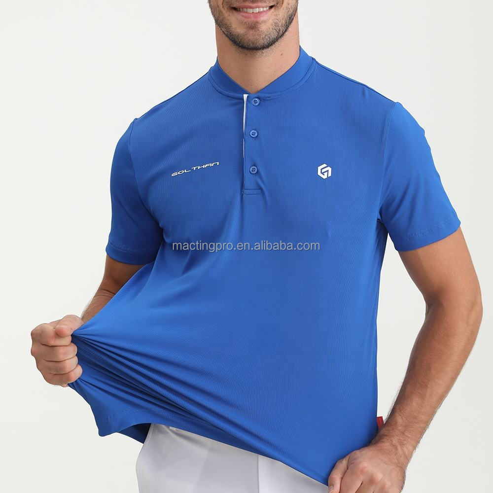 2024 Design Mandarin Collar Embroidered Rubber Silicone Logo Slim Fit Golf Polo T Shirts