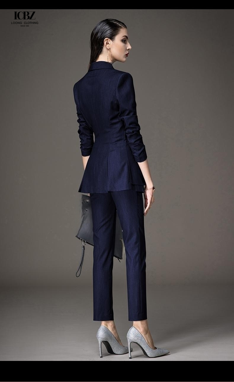 2021 Formal Women Uniform Long Sleeve Women's Suits Customized Ladies Office Slim Suit Set
