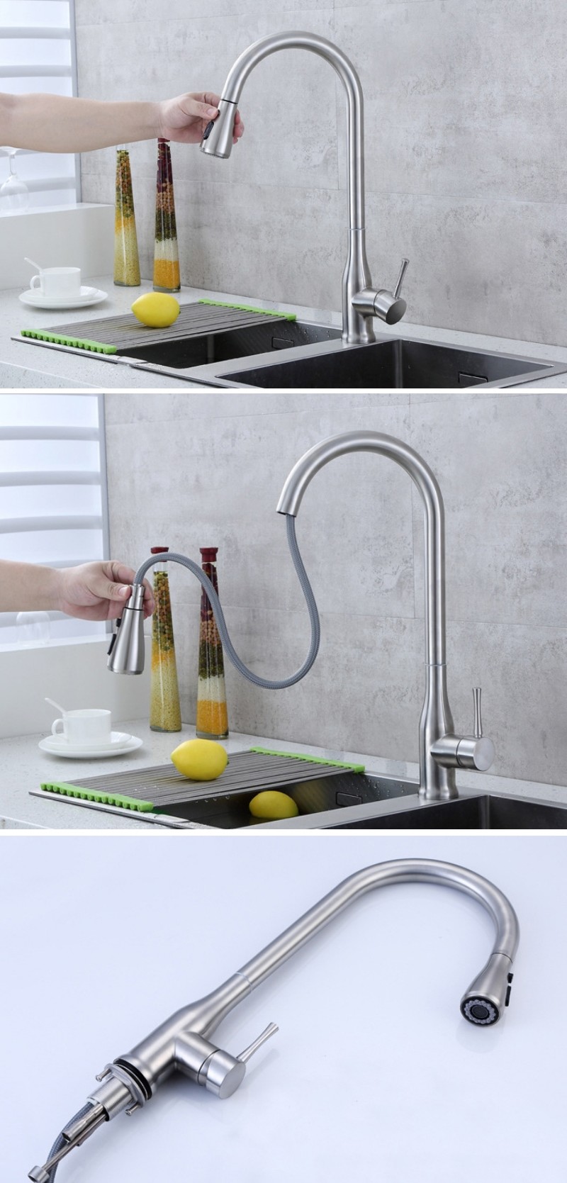 35mm Ceramic Stainless Steel Kitchen Faucet Cartridge Pull Down Kitchen Tap Mixer