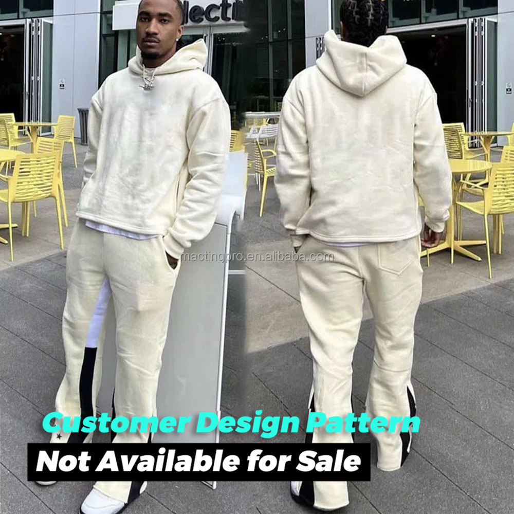 Custom Logo Cropped Sweatpants and Hoodie Suit Plus Size Acid Wash Flared Sweatpants