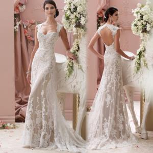 China Romantic White Mermaid Wedding Dresses Perspective Lace Slim Waist Mermaid Wedding Dress wholesale
