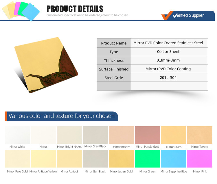 Ss 304 Mirror Finish 4x8 Decorative Stainless Steel Sheet Thickness 0.5mm