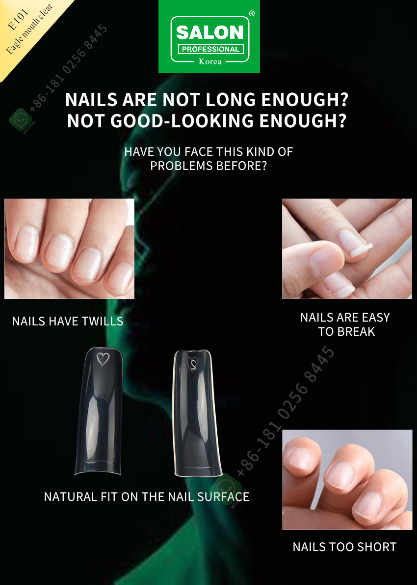Salon beauty false eagle month square nail tips French manufacture acrylic extra-long half cover tips