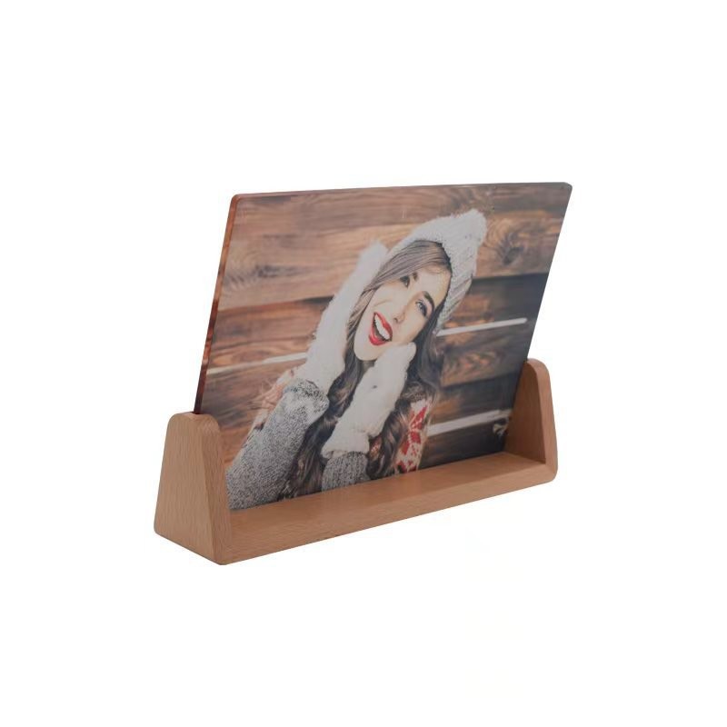 Acrylic Sublimation Photo Frames With Warm Color Light Wood Base Stand LED Night Lights