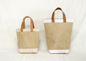 China Women Waterproof Jute Packaging Bags With Leather Handle wholesale
