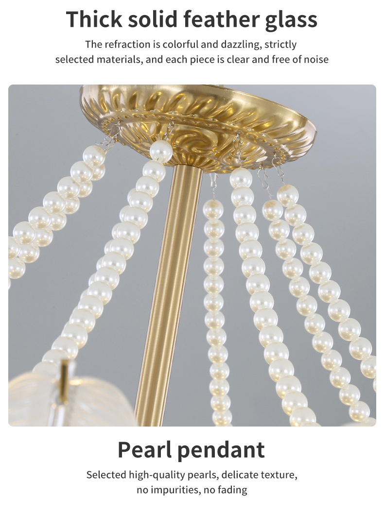 Modern Simple Pearl Feather Glass Chandelier Luxury Living Room Lamp Bedroom Dining Room White Chandelier(WHCY-253)