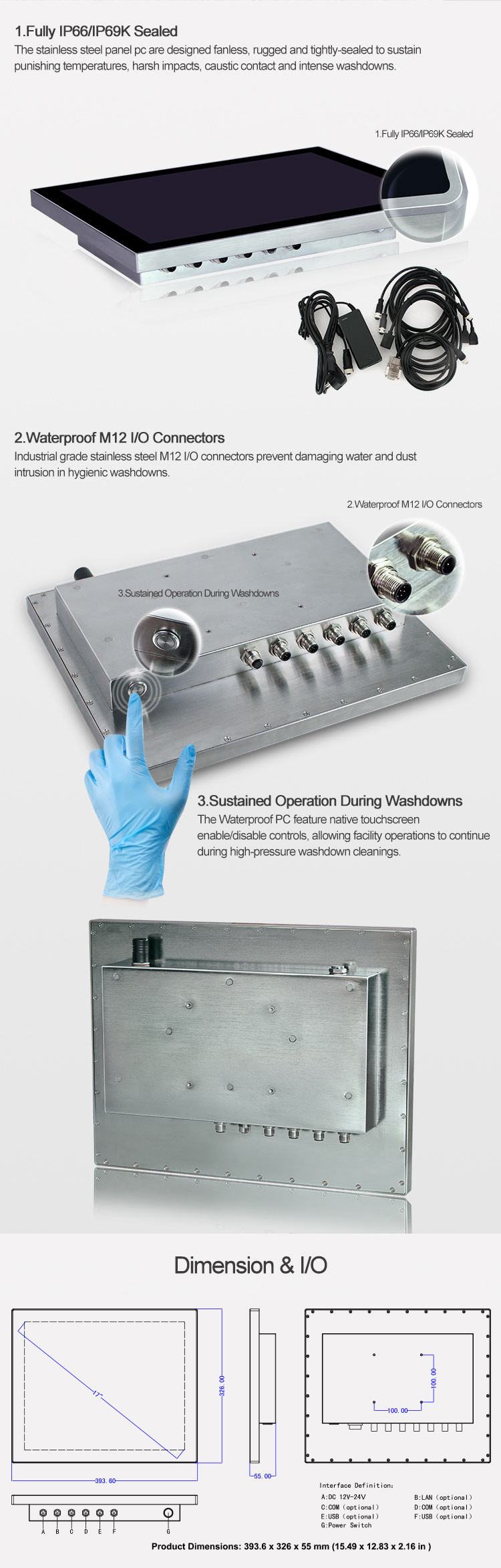 1280 * 1024 17 Inch Industrial 304 Stainless Steel Panel PC For Food Processing Line