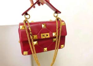 China Handhold Gold Rivet Leather Luxury Chain Bag Rhomboid Pattern wholesale