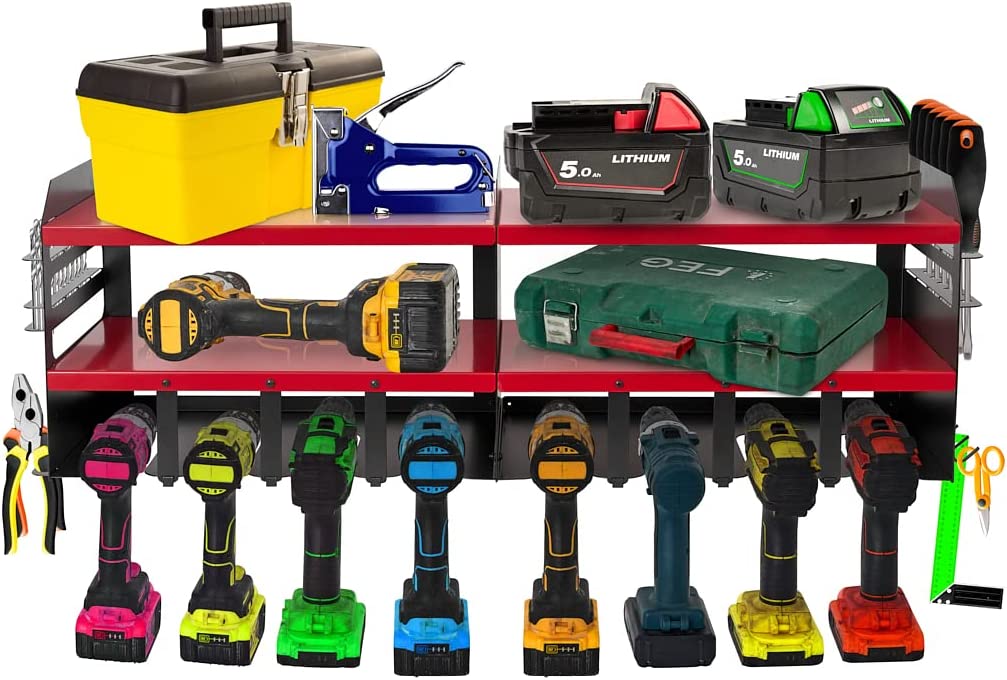Wall Mounted Power Tool Storage Rack for Garage Cordless Drill Battery Charging Station