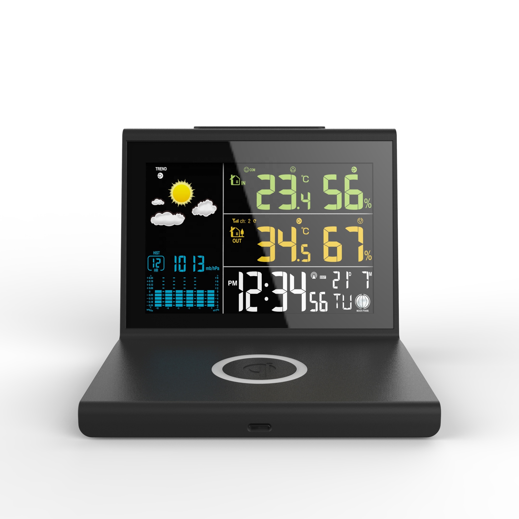 CE Indoor Outdoor Thermometer Wireless QI LCD Digital Weather Clock