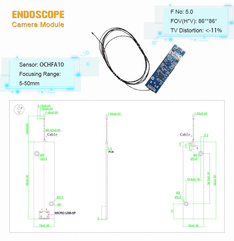 Mini 1.5mm USB Inspection Endoscope Camera Module For Android