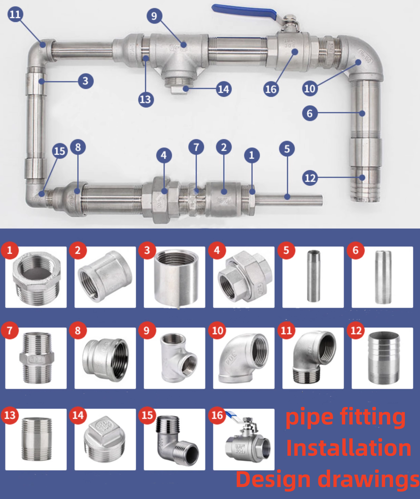 Stainless Steel 304/316 Industrial Tee Pipe Fittings Cross Side Outlet Nipple Connector Type 4 Way Casted Lateral Tee