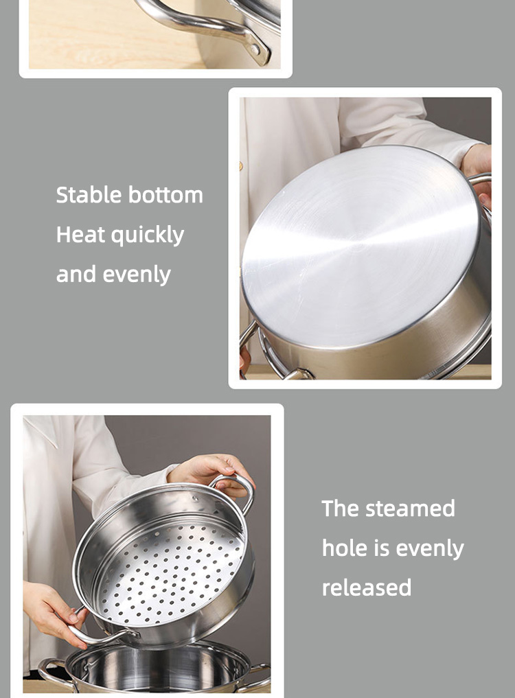 Factory 28 CM Steamer Pot Stainless Steel Dumplings Seafood Rice Cooking Food Steamer Pot For Sale