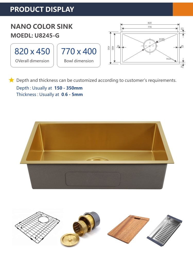 Gold Brushed Coloured Stainless Steel Sink 32 1/4" Undermount Kitchen Sink 82x45