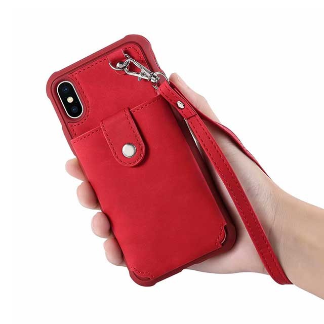 iPhone Leather Hidden Mirror Case with Card Slots Stay Back Cover with Strap