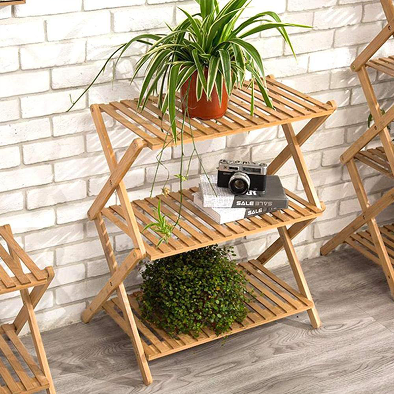 Space-saving 3-Tier Bamboo Flower Pot Rack Shelf Planter Display Organizer 34x34x97cm