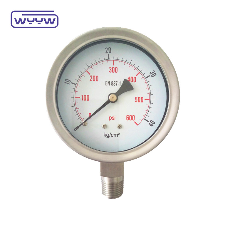 Stainless Steel Liquid Filled Water Pressure Gauge , High Pressure Gauge Meter 10Bar