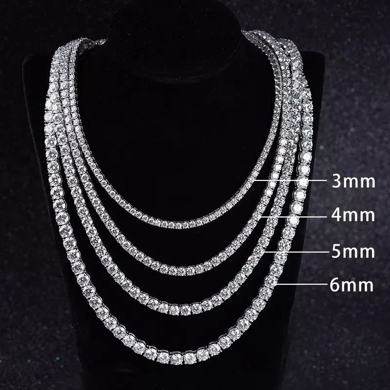 VVS Moissanites Tennis Diamond Necklace Hip Hop 925 Sterling Silver 2mm 3mm 5mm 6.5mm