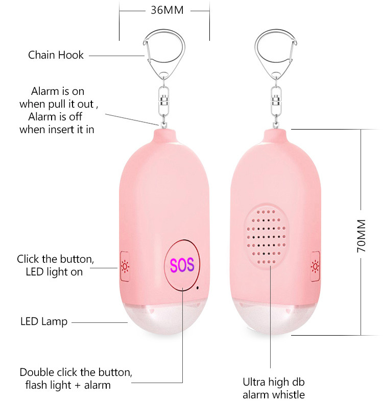 Pocket Personal Security Alarms Keyring Rechargeable Personal Alarm with led light