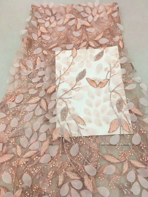 3D Flower Multi Colored Lace Fabric For Show / Embroidered Sequin Lace Fabric