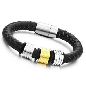China Tagor Stainless Steel Jewelry Super Fashion Silicone Leather Bracelet Bangle TYSR025 wholesale