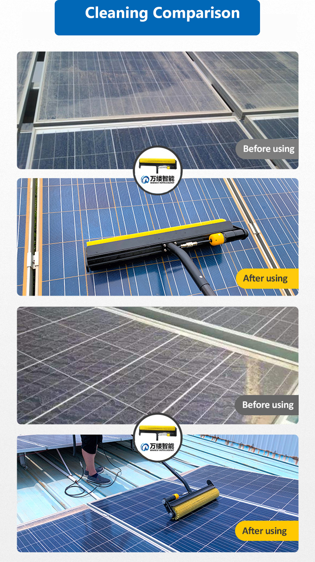 High Altitude Cleaning Tool Solar Panel Cleaner Photovoltaic Rolling Cleaning Machine with 7.5 Meter Handle