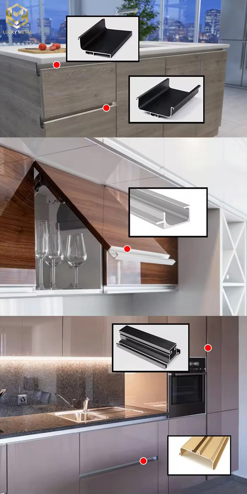 Kitchen Aluminium Profiles G Handle Grey Color