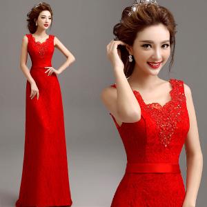 China Red Slim Wasit Tank V Neck Beading Elegant Evening Dresses TSJY063 wholesale