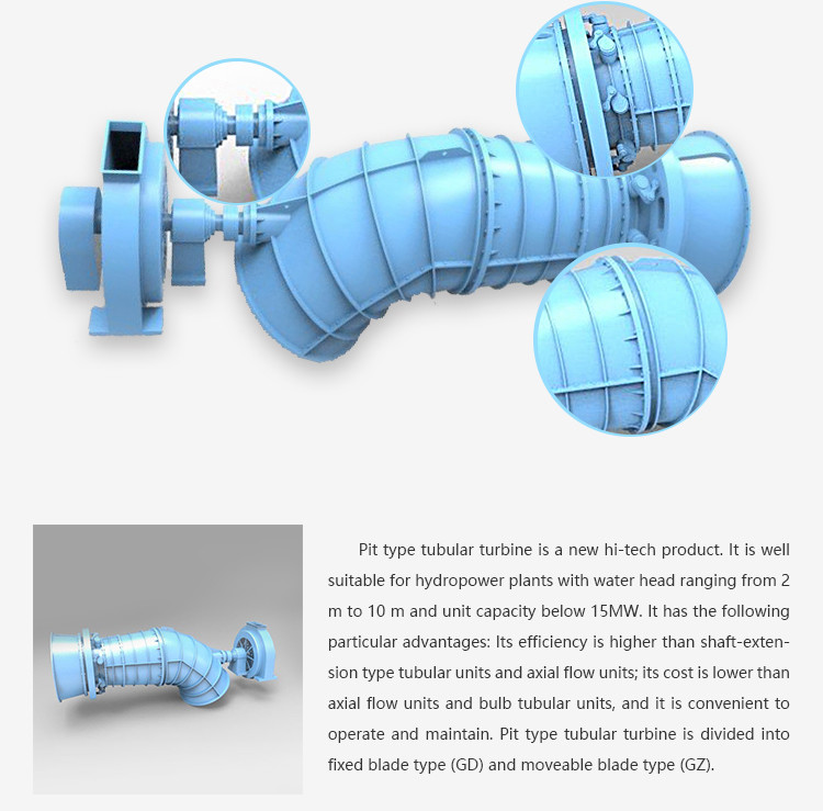 Pit Type Horizontal Tubular Water Turbine For Hydro Power Plants High Efficiency