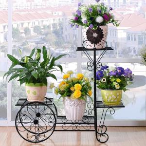 China Indoor Wrought Iron 1.62kg Rolling Cart Plant Stand wholesale