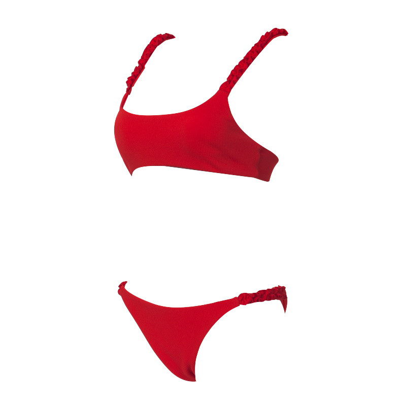 Tiered Layer Tie a Knot Front Top With Low waist Bikini swimsuit high cut