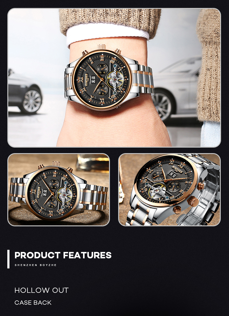 KINYUED In Stock Fancy Watch Tourbillon Power Reserve Watch Automatic Watch Luxury