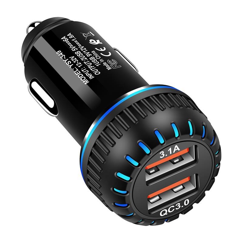 Portable 3.1A Dual Port Car Charger USB Adapter QC3.0 With Led 63*30mm