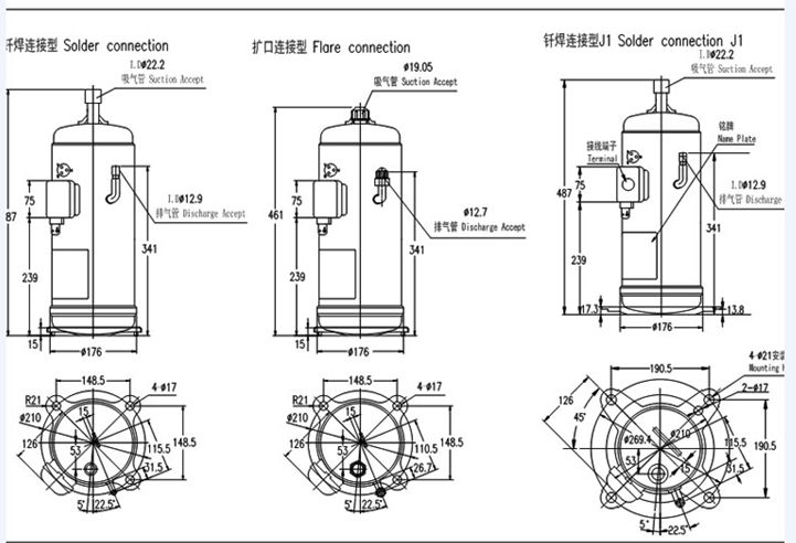 R410A and 44030BTU / H Hitachi Scroll Compressor E505DH-49C2Y One year Warranty