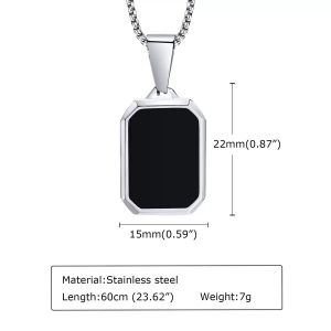 China Rectangular Stainless Steel Men's Pendant with Inlaid Enamel Polished Finish 60cm Length, available for custom made according to your requirements wholesale