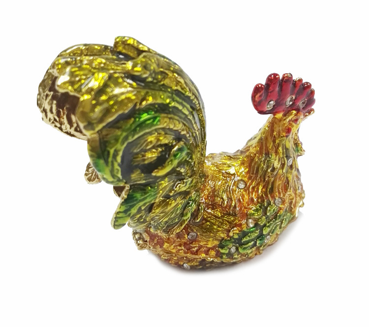 Rooster chicken jeweled trinket box with diamond for gift jewelry box