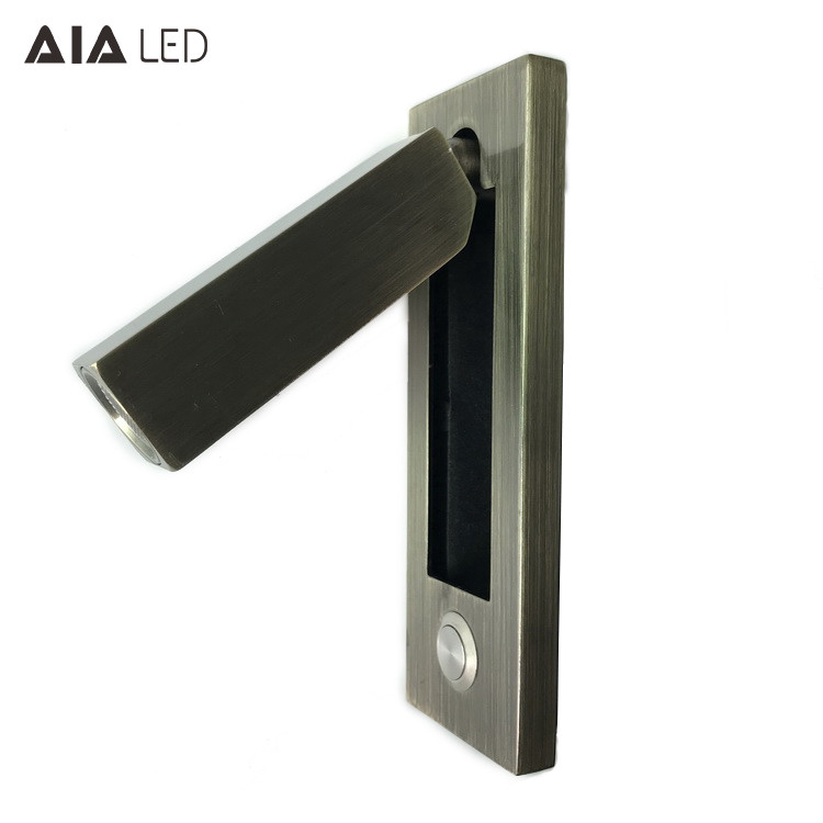 Recessed mounted bedside reading light led reading wall light 3W rotate bedroom headboard wall light for hotel