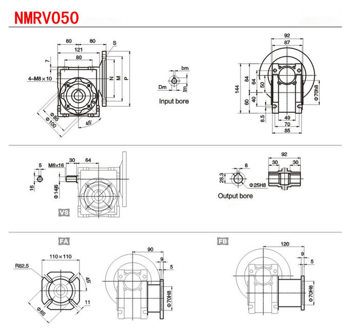 Nmrv050/090 Double Reduction Worm Gear Reducer / Aluminum Alloy Speed Gearbox