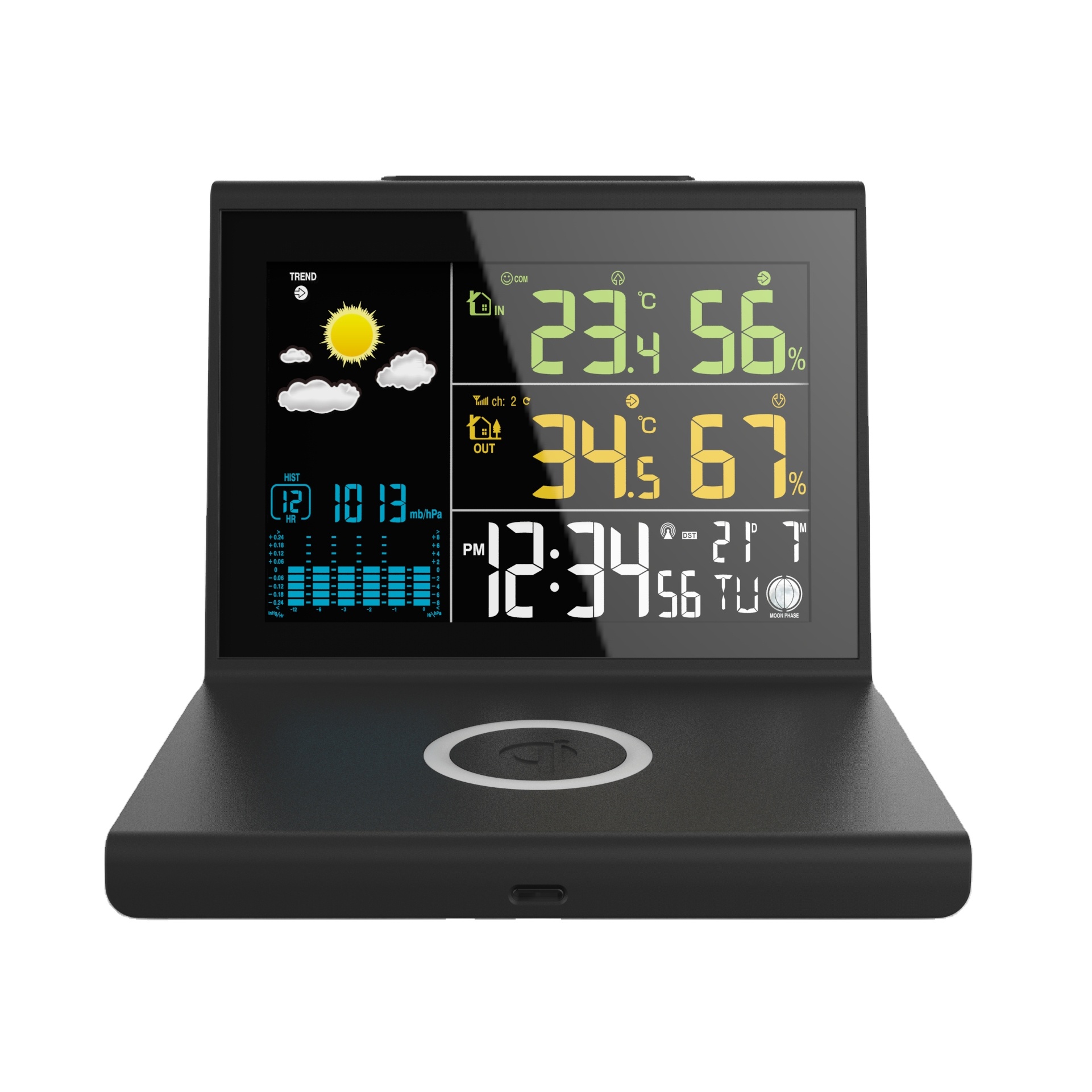 Wireless Charger and Weather Forecast Clock with DC5V/1A Output Convenient Charging