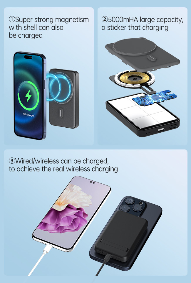 Travel Portable Wireless Charger Station Power Bank 3 In 1 Wireless Charger