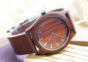 China Stylish Waterproof Wooden Watches With Leather Bands / Red Wood wholesale