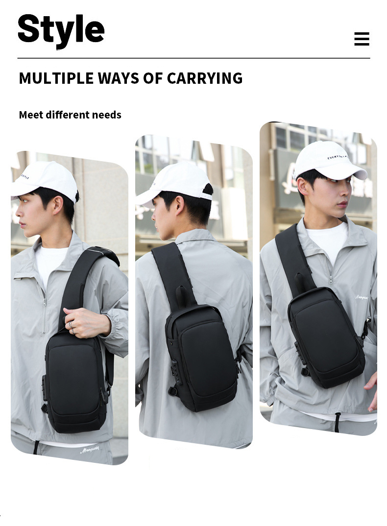 Stylish Oxford Cloth Men's Crossbody Sling Bag with USB Port and Waterproof Design