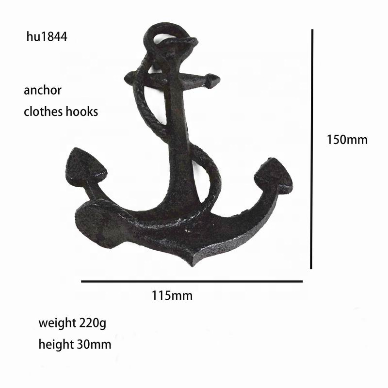 Decorative Anchor Shape Black Iron Coat Hooks Cast Iron Crafts