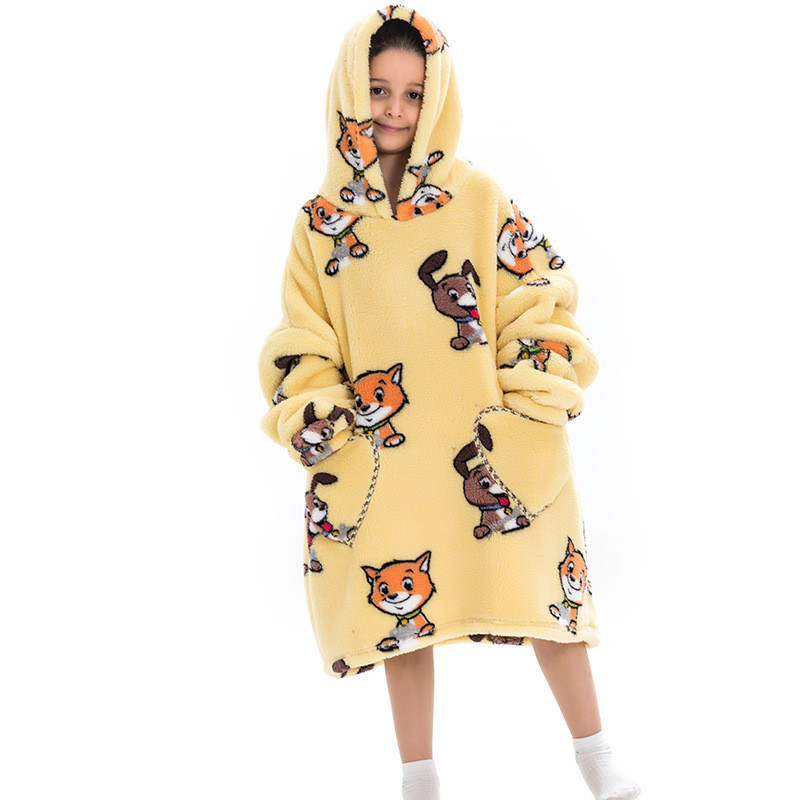 Long Lined Soft Fleece Full Print Oversized Blanket Hoodie With Sleeves