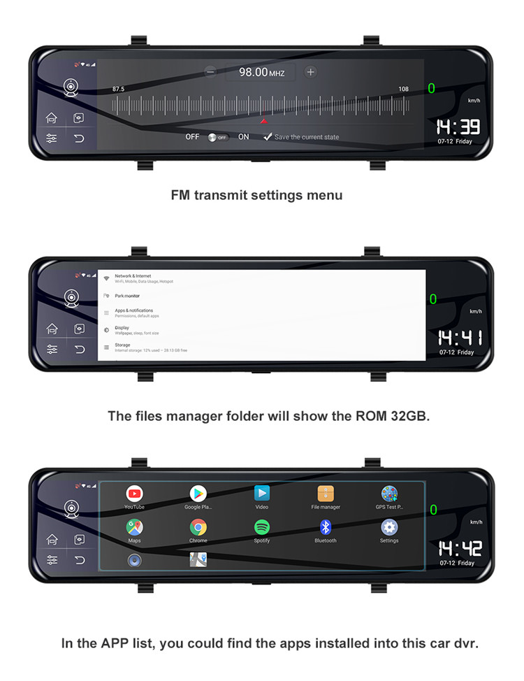 ADAS 12Inch Car DVR Wdr Full Hd 1080p Camera Camcorder WIFI Android 8.1 Stream Drive Video