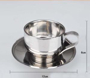China Stainless Steel Tea Cup With Saucer Double layer Tea Mug 300ml wholesale