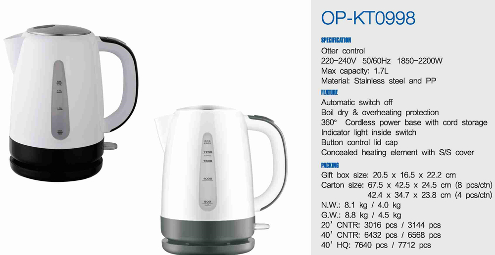 Auto Shut-off Electric Water Kettle with Fast Heating Speed and Electric Power Source