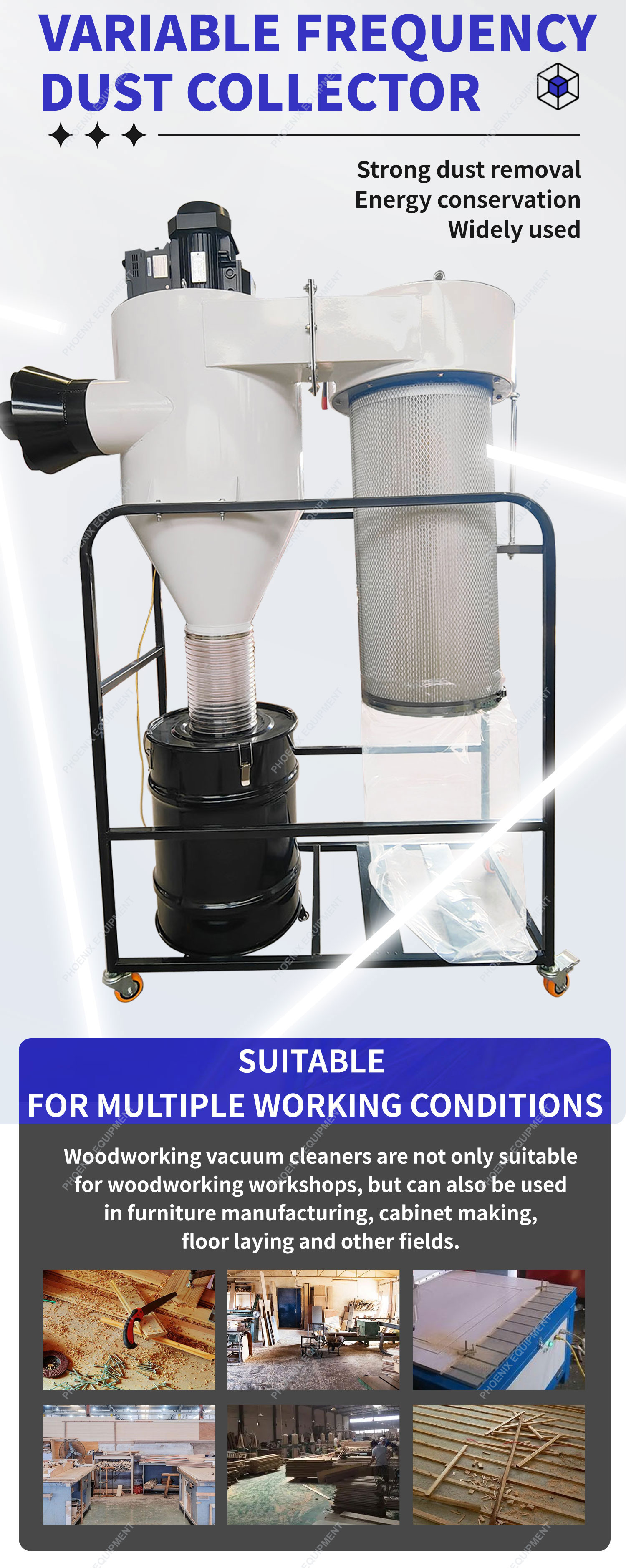 PDC3200F Dust Collector Machine with Variable Frequency 135 kg Weight 1200*600*2100mm Size